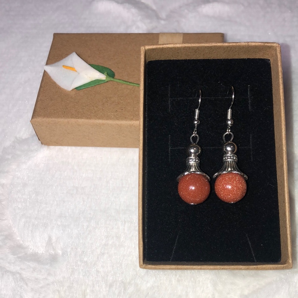 Goldstone Pendant Fishhook Earrings - Picture 3 of 7